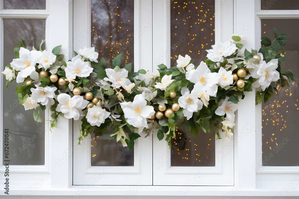 Christmas wreath on the front door, a festive symbol of warmth and celebration for the season.