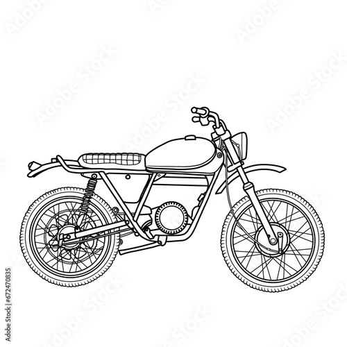 Electric retro scramble concept. Electric Bike hand drawn sketch, suitable for your custom electric motorcycle, outline vector illustration, side view, isolated with white background