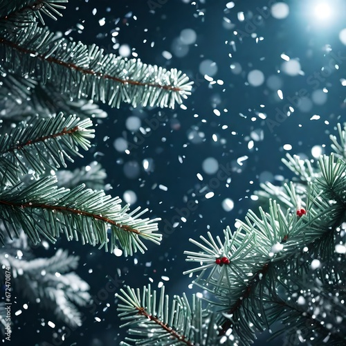 Christmas Spruce Branches with Snowflakes Falling. Super Slow Motion Filmed on High Speed Cinema Camera at 1000 fpsar