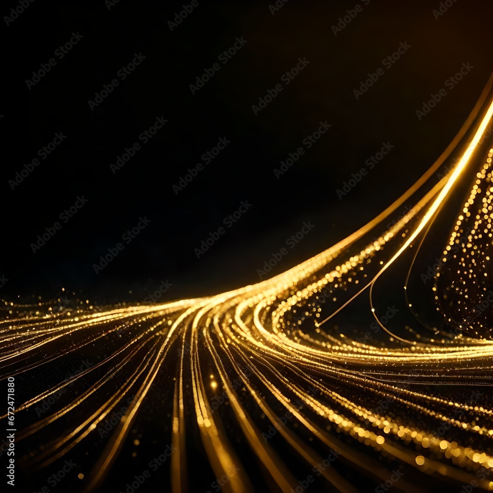 Digital Gold Particles Wave and light abstract background with shining ...