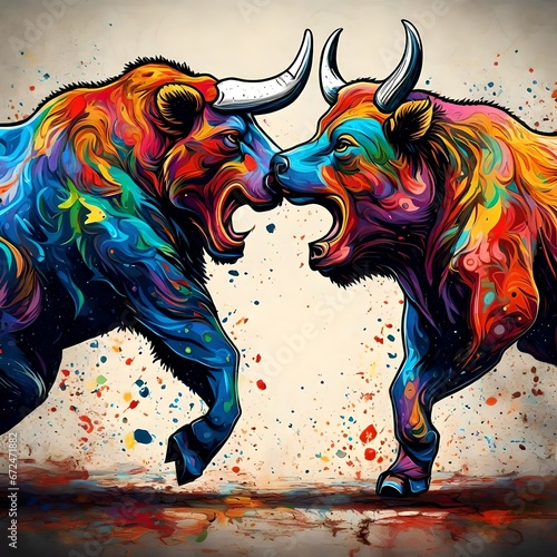 colorfull ilutrsation bull  bear fighting each otherar photo