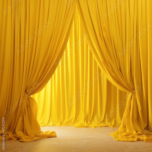 a yellow curtain with a light shining through