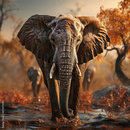 an elephant standing in water