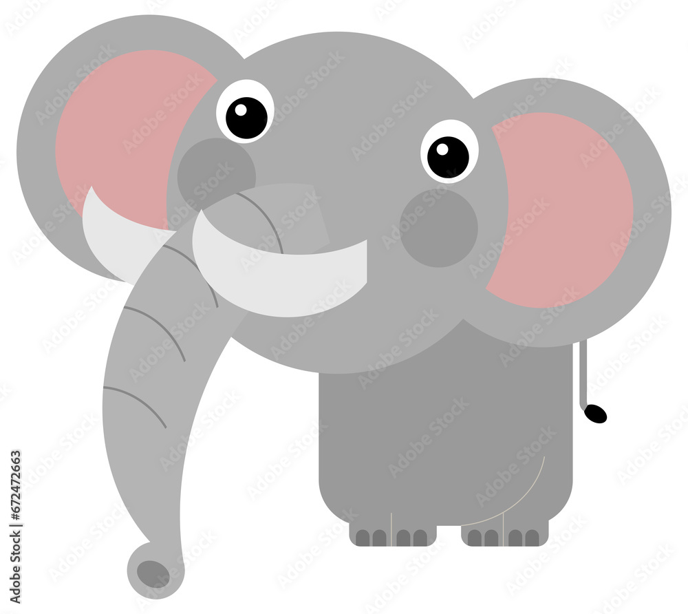 Fototapeta premium Cartoon wild animal happy young elephant isolated illustration for children