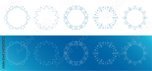 素材_フレームのセット_雪の結晶と光をモチーフにした冬の飾り枠。高級感のある囲みのデザイン。字無