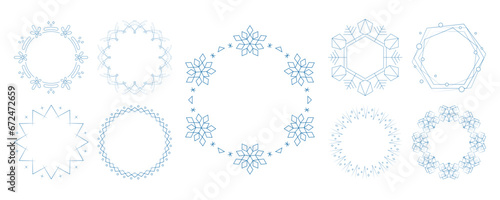 素材_フレームのセット_雪の結晶と光をモチーフにした冬の飾り枠。高級感のある囲みのデザイン。字無