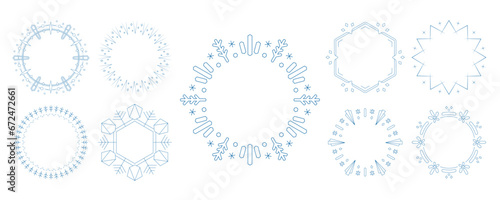 素材_フレームのセット_雪の結晶と光をモチーフにした冬の飾り枠。高級感のある囲みのデザイン。字無