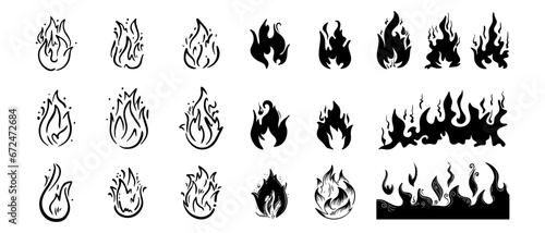 Fire vector, flame icon. Black icon isolated on white background.