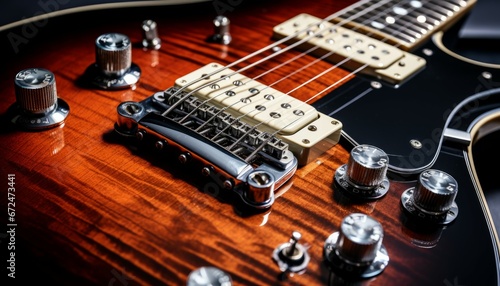 Close up or macro electro guitar strings macro shooting rock metal hardrock rock'n'roll music. photo