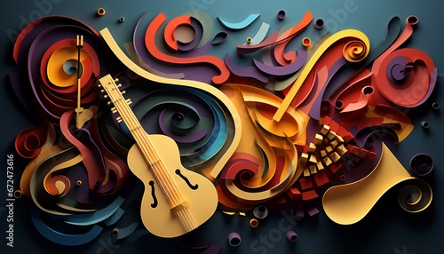 Abstract creative idea music or musical background. Colorful musical abstract illustration or paper art. 