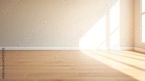 clean Interior design  cream wall color and wooden floor empty room background with sunlight