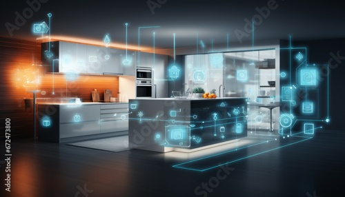 Smart house concept. Internet of Things Concept. Smart home dashboard interface control devices and set up automations. Futuristic virtual technology screen