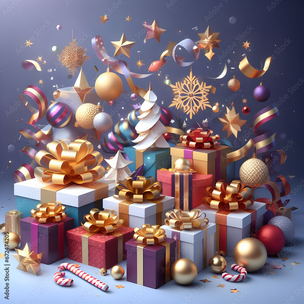 Banner Design in 3D Illustration Christmas and New Year Colorful Gifts Banner Design in 3D Illustration Christmas and New Year Colorful Gifts