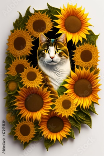 cat with sunflower in the background