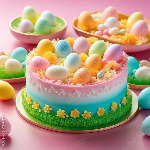 Charming Easter Cake with Pastel Eggs  Cute  Colorful Delight
