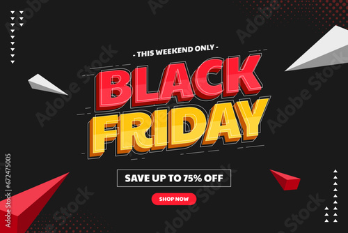 Black friday sale special offer banner background. 3d black friday text. Black friday futuristic banner background. Polygon black friday design