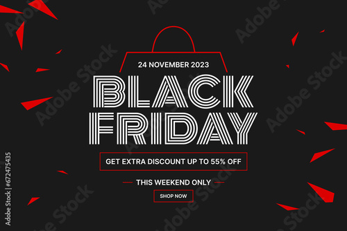 Black friday sale extra discount sale banner background. Black friday weekend sale. Black friday promotion banner. Black Friday sale abstract polygon background