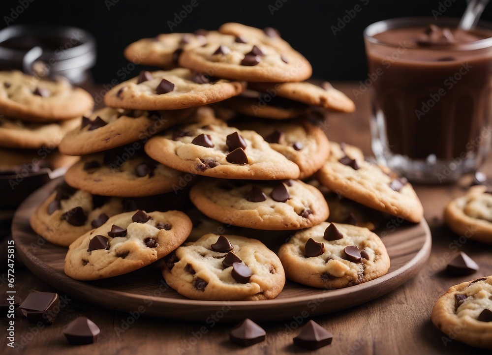 Delicious home made Chocolate chip cookies on a plate

