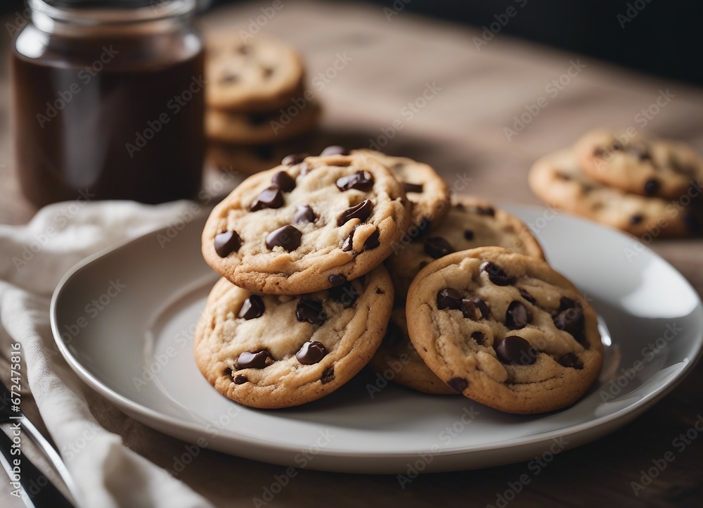 Delicious home made Chocolate chip cookies on a plate
Delicious home made Chocolate chip cookies on a plate