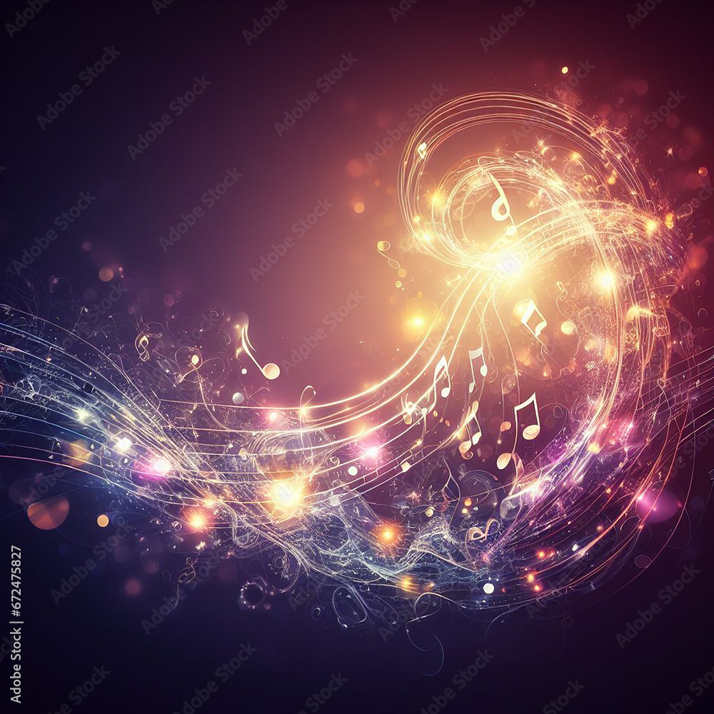 Abstract background with a glowing music notes design - obrazy, fototapety, plakaty 