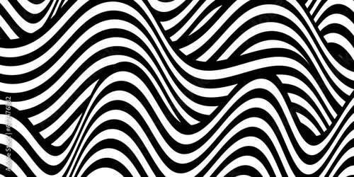 Black on white abstract perspective line stripes wave with 3d dimensional effect isolated on white. doodle wave line art