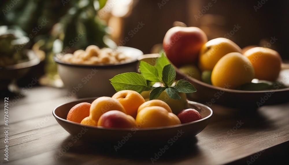 Assorted Fresh Fruits on a Rustic Table Setting