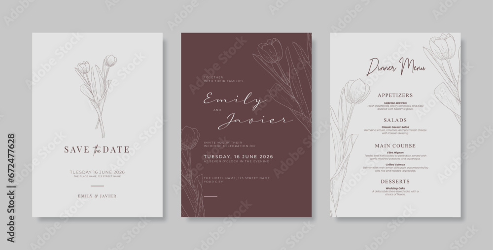 Simple and minimalist wedding card template. trendy modern wedding invitation template. beautiful wedding card template