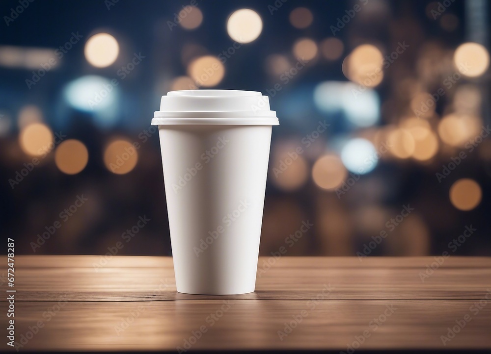 White paper coffee cup on wooden table, blurred city background
White paper coffee cup on wooden table, blurred city background