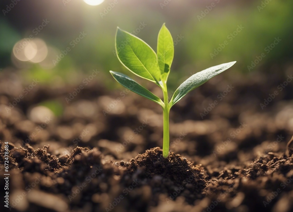 Fototapeta premium Young green plant growth on the ground