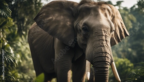 a portrait of an elephant in the jungle. elephant's face in close-up