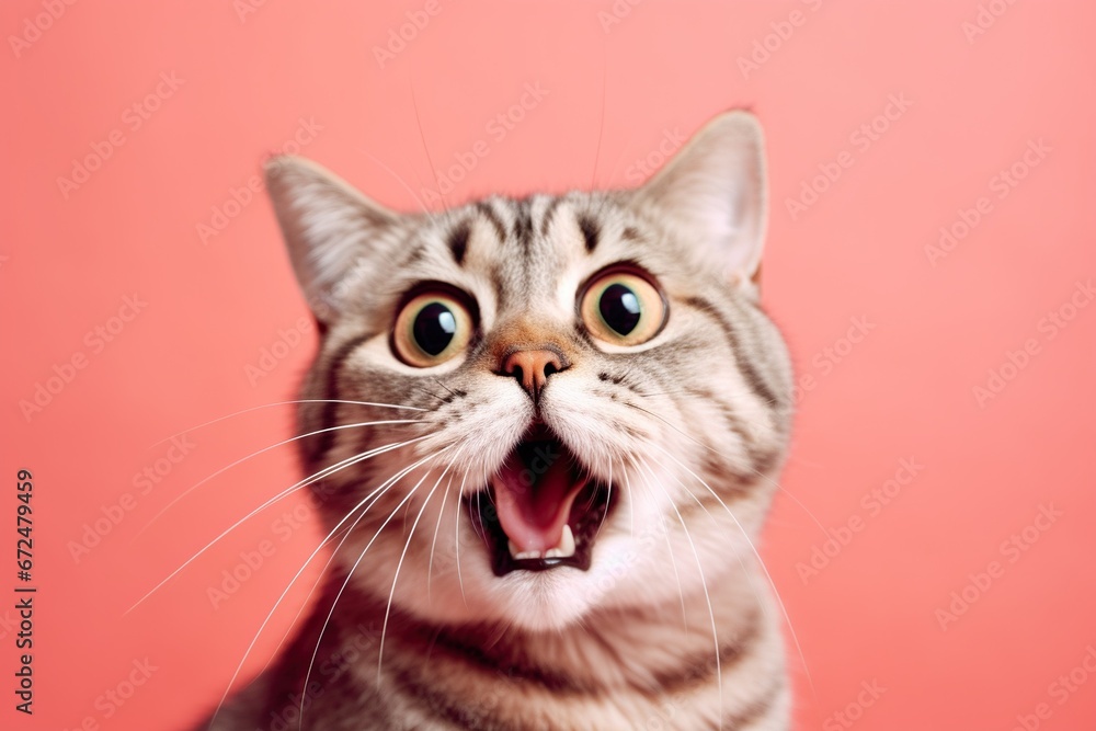 Studio portrait of shocked cat with surprised eyes, concept of Curious feline Studio portrait of shocked cat with surprised eyes, concept of Curious feline