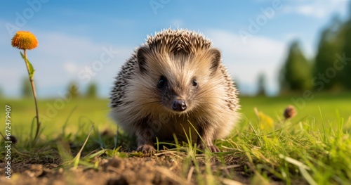 A Hedgehog's Adventure on Lush Grasslands. Generative AI