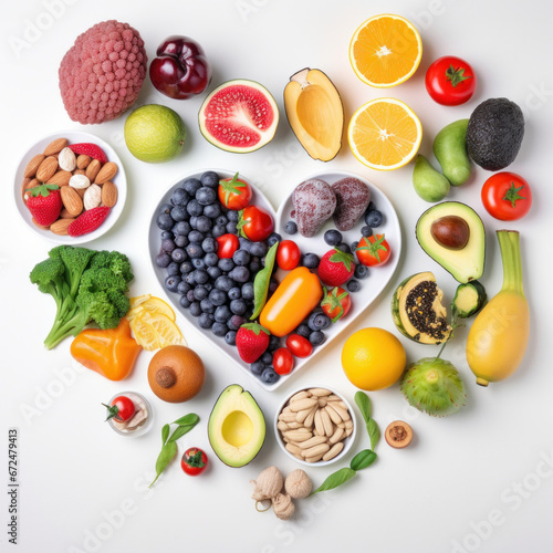 A heart-shaped platter of vegetarian and vegan-friendly fruits and veggies  bursting with flavor and nutrients. AI Generative