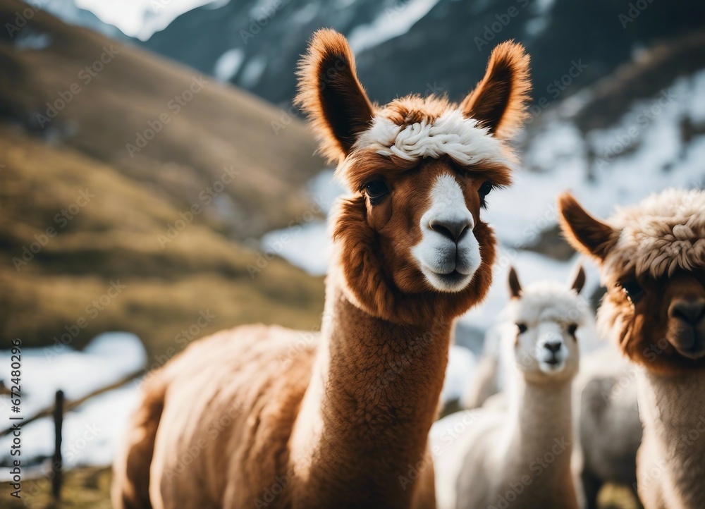 Obraz premium happy Alpacas at alp mountains