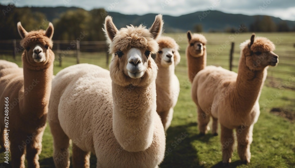 Obraz premium lovely and cute Alpacas on a farm