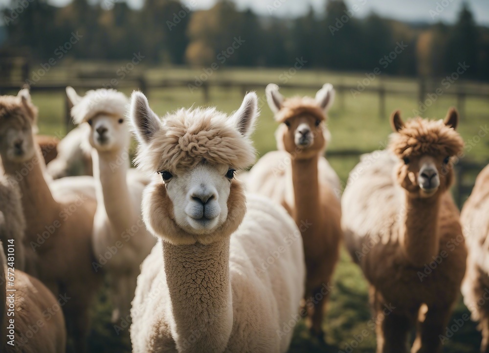 Obraz premium lovely and cute Alpacas on a farm
