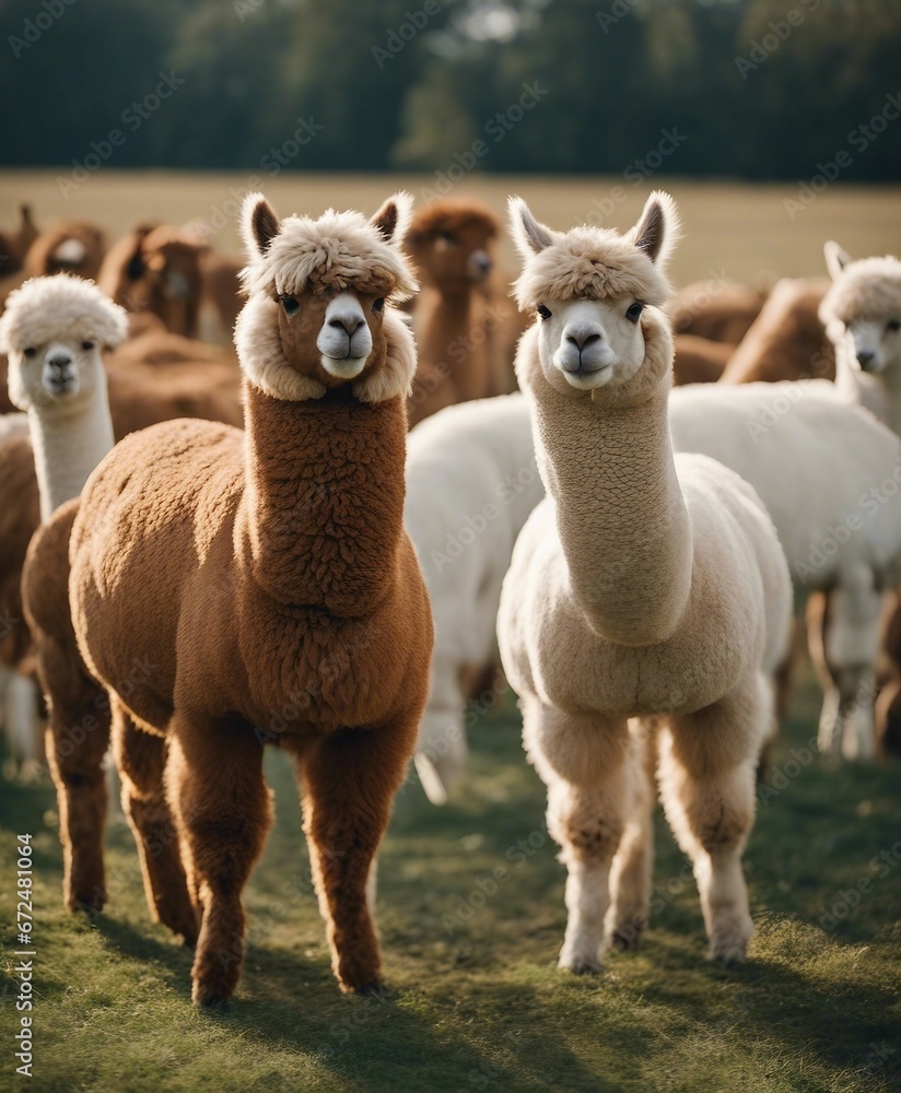 Fototapeta premium lovely and cute Alpacas on a farm