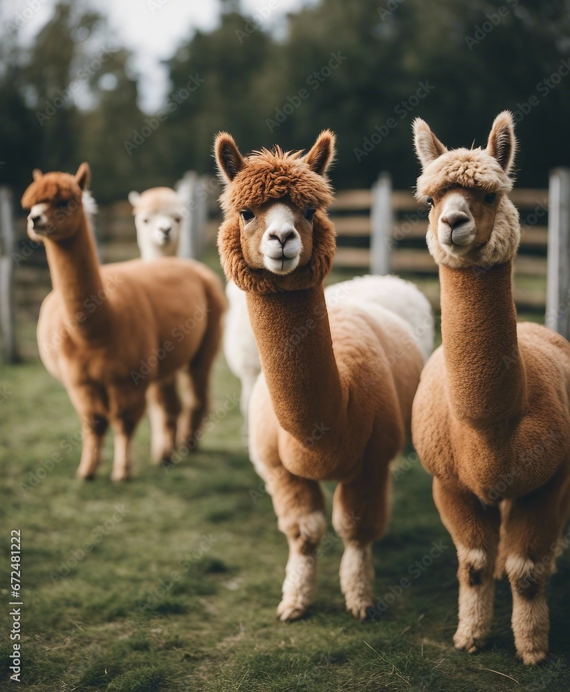 Fototapeta premium lovely and cute Alpacas on a farm