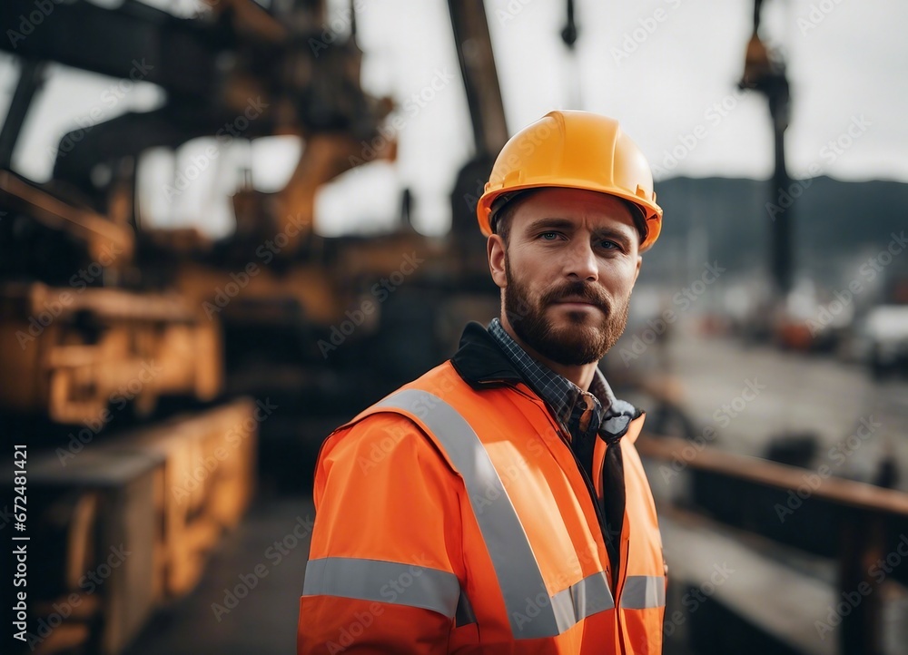 Portrait of a seaport worker, the harbor is blurred in the background
Portrait of a seaport worker, the harbor is blurred in the background