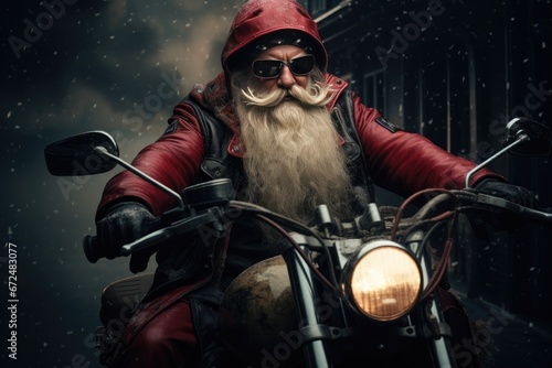 brutal Santa Claus on a motorcycle