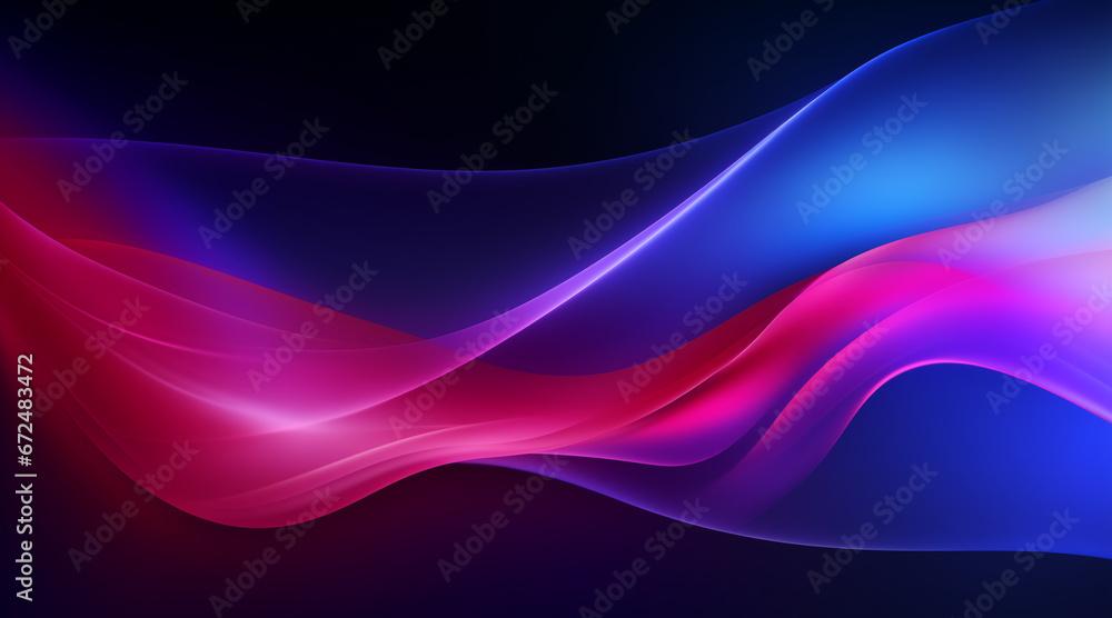Obraz premium Dark blue violet purple magenta pink burgundy red abstract background. Banner. Color gradient, ombre. Wave, fluid. Bright light wavy line, spot. Neon, glow, flash, shine. Template. Rough, grain, nois