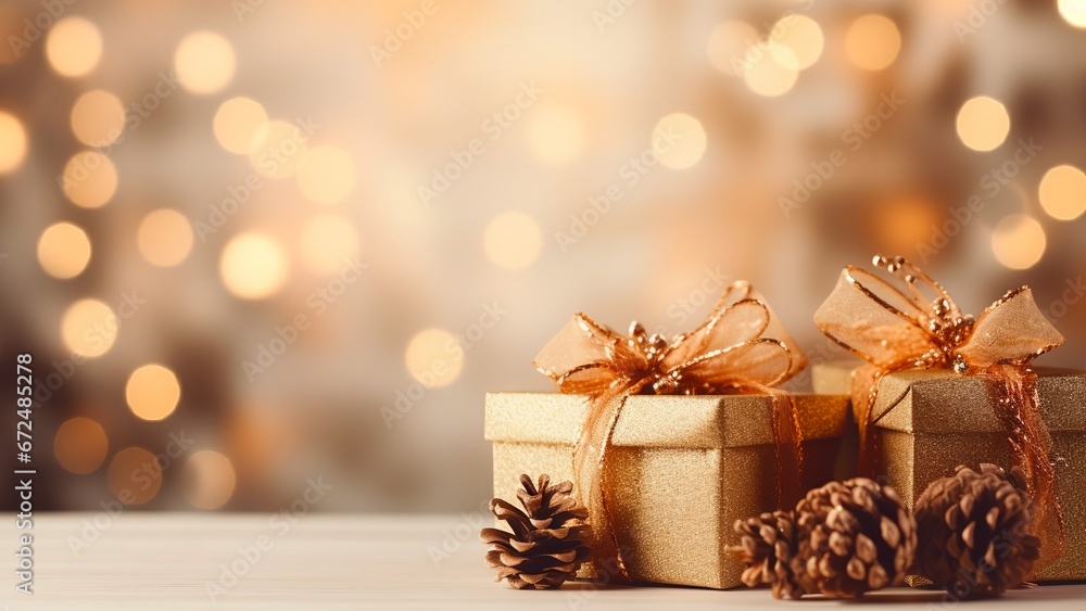 Christmas gifts with blurred background