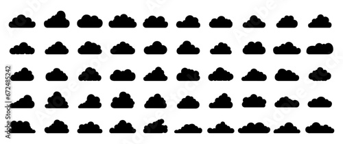 Set of Big Clouds. Black Cloud Icon. Different Shape Clouds on Isolated Background Vector Illustration.