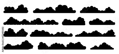 Set of Big Clouds. Black Cloud Icon. Different Shape Clouds on Isolated Background Vector Illustration.