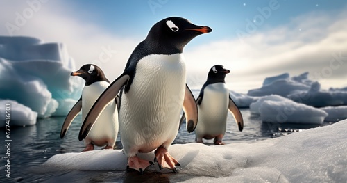 Adelie Adventures - Adelie penguins in Antarctica. Generative AI photo