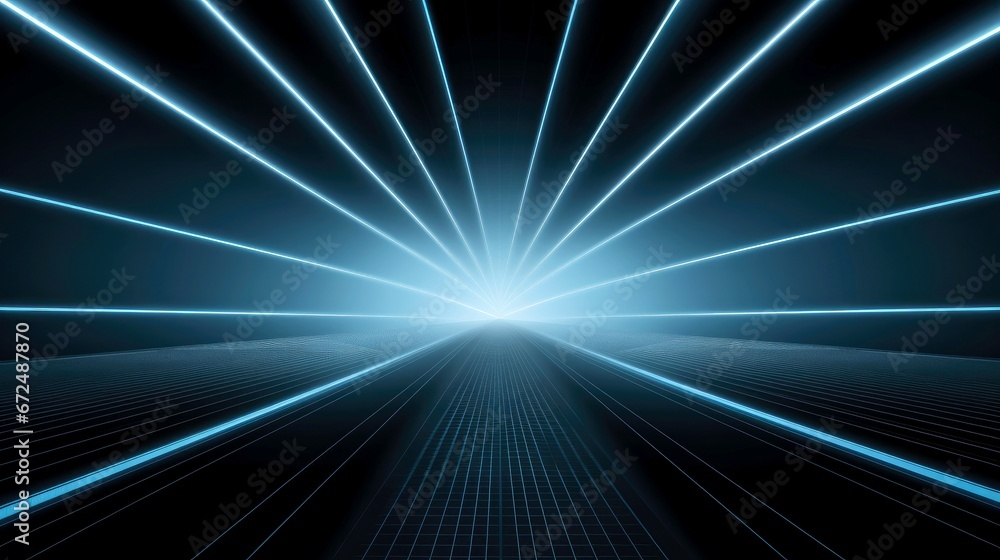 Fototapeta premium Abstract futuristic neon glowing lamps in dark corridor, Technology background