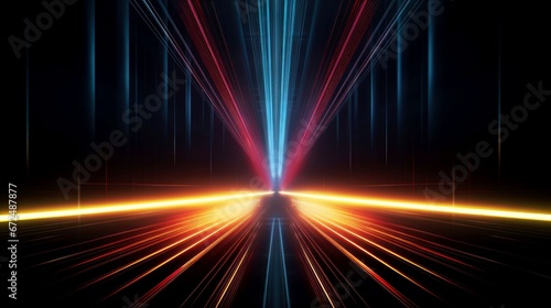 Abstract futuristic neon glowing lamps in dark corridor, Technology background