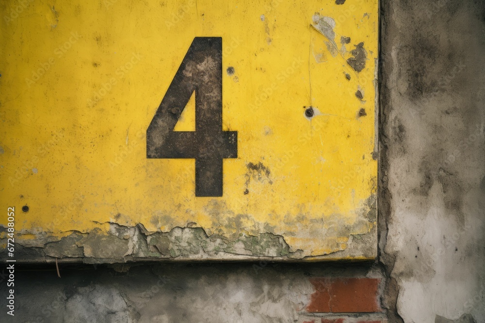 AI generated illustration of a rust-covered number four painted on the wall AI generated illustration of a rust-covered number four painted on the wall