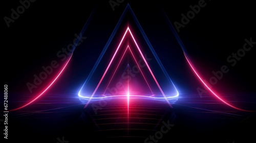 Abstract futuristic neon glowing lamps in dark corridor, Technology background