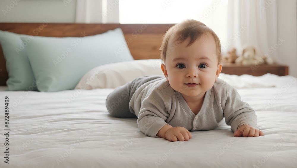 baby child on Bed. Generative AI baby child on Bed. Generative AI